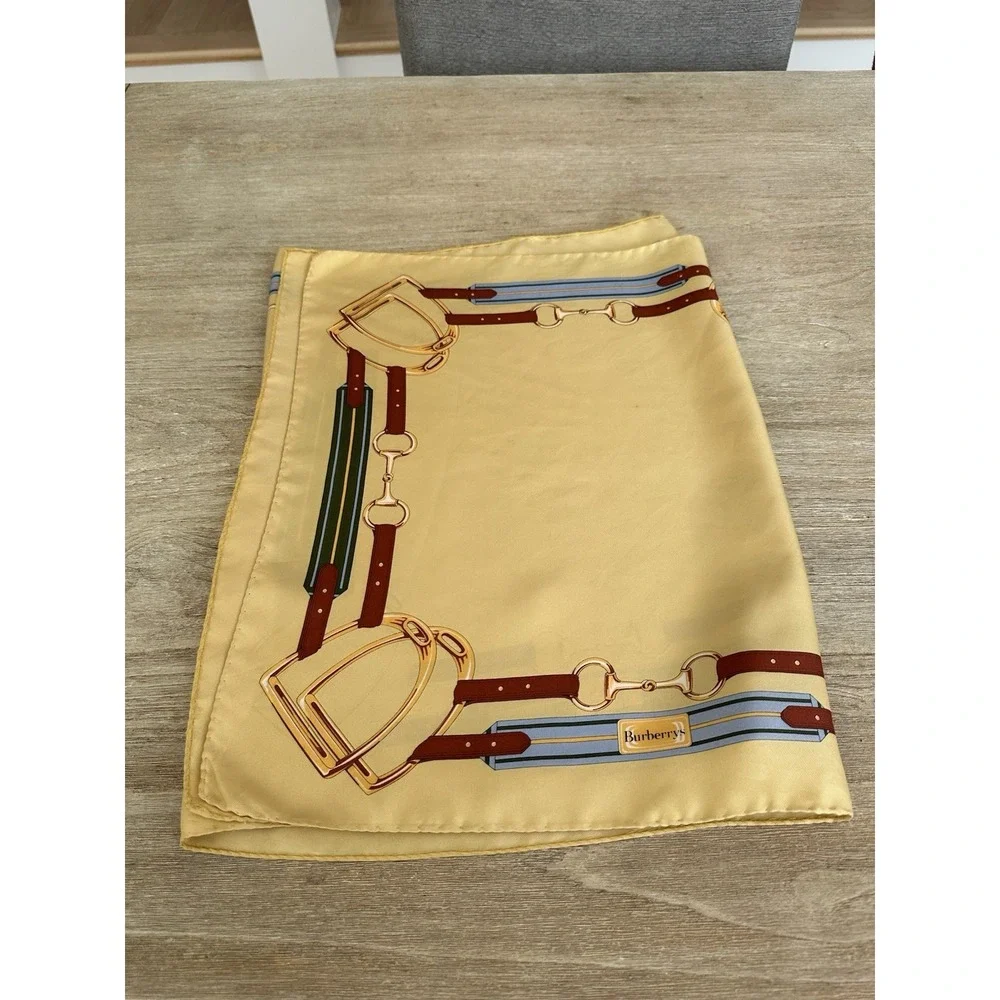VTG BURBERRYs EQUESTRIAN Horse Bit SILK  SCARF Oblong See Flaws in Pics 17 x 52
